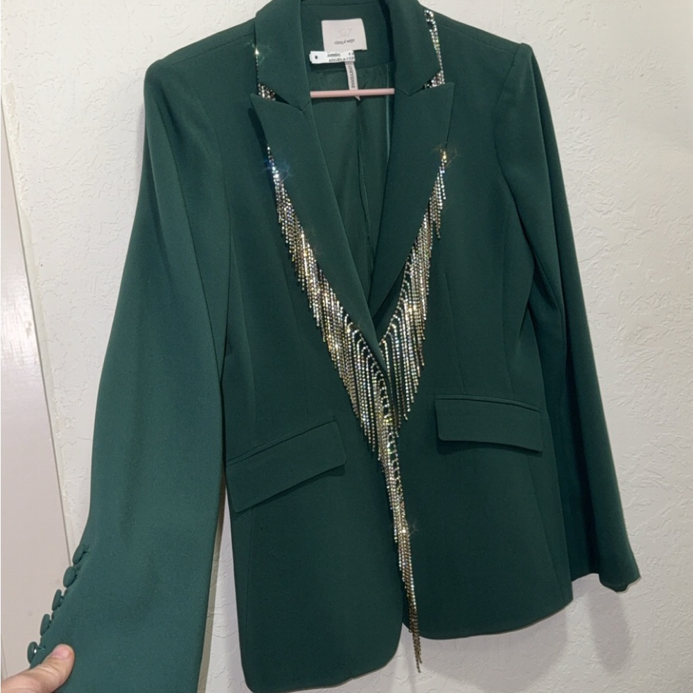 Cinq à Sept Emerald Blazer with Metallic Accents